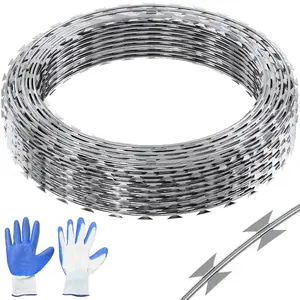 VEVOR Razor Wires, 147 ft Razor Barbed Wire, 3 Rolls Razor Wire Fencing Razor Fence, Razor Ribbon Barbed Wire Galvanized Razor Wire Fence, Rolls Razor for Garden