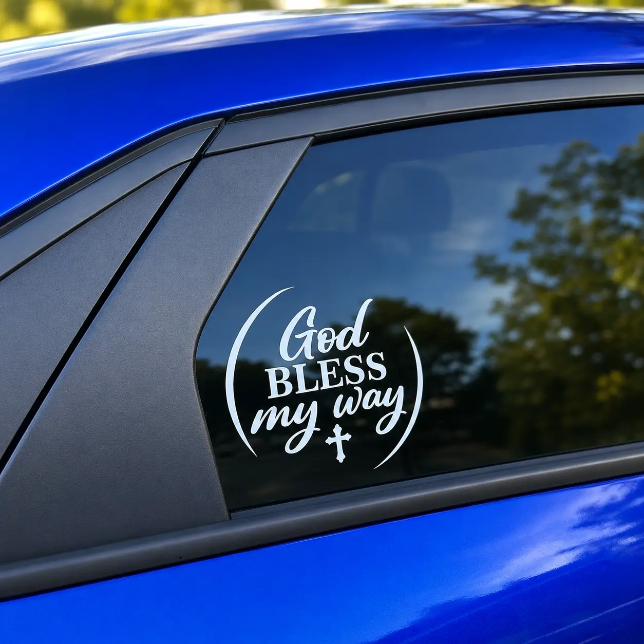 Christian Design God Bless My Way   - 6 x 6 inches Waterproof Vinyl Sticker, Cars Accessories for Any Surface