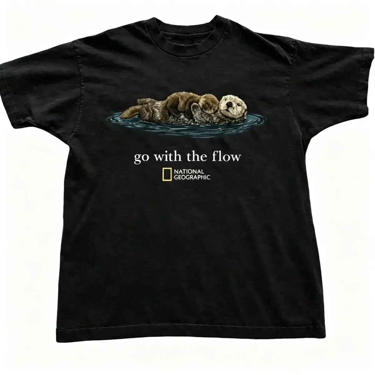 Otter Go With The Flow Graphic T-Shirt Unisex Vintage Style Animal Lover Gift Cute Sea Otter Tee Nature Inspired Shirt Juneteenth Women Shirts Plus Size Tops Oversized Tshirt Women