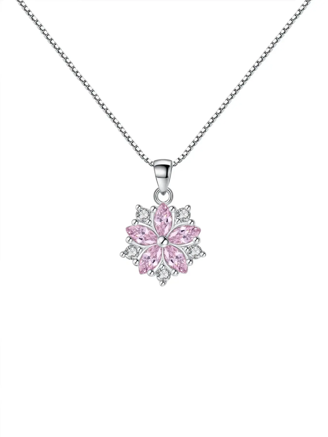 Luxurious 925 Sterling Silver Sakura Necklace with Sparkling Zircon, October Birthstone Cherry Pendant, Perfect Gift with Elegant Box