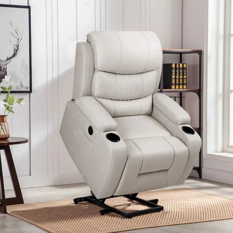 Power Lift Recliner Chair with Heat and Vibration Massage, Electric Recliner Sofa with Cup Holders and 2 Side Pockets for Living Room