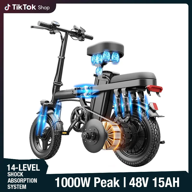 Compact Folding Electric Bike with 500W Motor & 48V 15Ah Battery, 100km Long Range, 14-Level Shock Absorption, Dual Disc Brakes, UL2849 Certified E-Bike for Outdoor Sports, Folding Bike