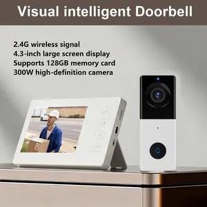 Wireless Video Doorbell with Monitor Screen,Smart real-time, Local Storage No Monthly Fees, NO WiFi and APP Needed, Infrared night vision, 2.4G video doorbell, zero wiring design, Two-way video intercom, Waterproof, Tuya App remote unlocking