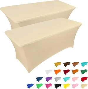 2 Pack 6FT Table Cloth for Rectangular Fitted Events Stretch Champagne Table Covers Washable Spandex Tablecloth Protector for Party, Wedding, Cocktail, Banquet, Festival