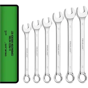 6-Piece All-Purpose Combination Wrench Set, Metric & Standard 23mm to 32mm, Heat Treated CR-V, 12-Point Box End Big Wrench Set, Master Long Mechanic Tool Set with Rolling Pouch