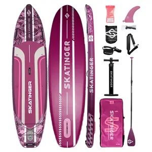 Skatinger 11'6×35" Super Wide  Ultra Stable Stand Up Paddleboards for 450lb/3 People/Family/Big Size w/Shoulder Strap, All-Round Sup Board, US Fin complete accessory Inflatable Stand-Up black 2-in-1 Surfboard Kit Mini Outdoor Men