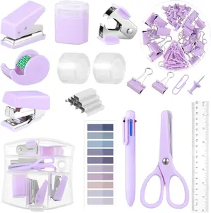 Mini Office Supplies, Purple School Supplies with Sticky Notes, Mini Stapler, Tape Dispenser For School Supplies