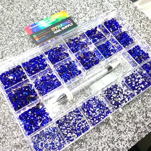 Flash DEAL - ROYAL BLUE Crystal Rhinestone Set - Multi Shape Rhinestones - 20 different shapes - 1400pcs big shape rhinestones with 6000pcs round shape rhinestones for nails art design