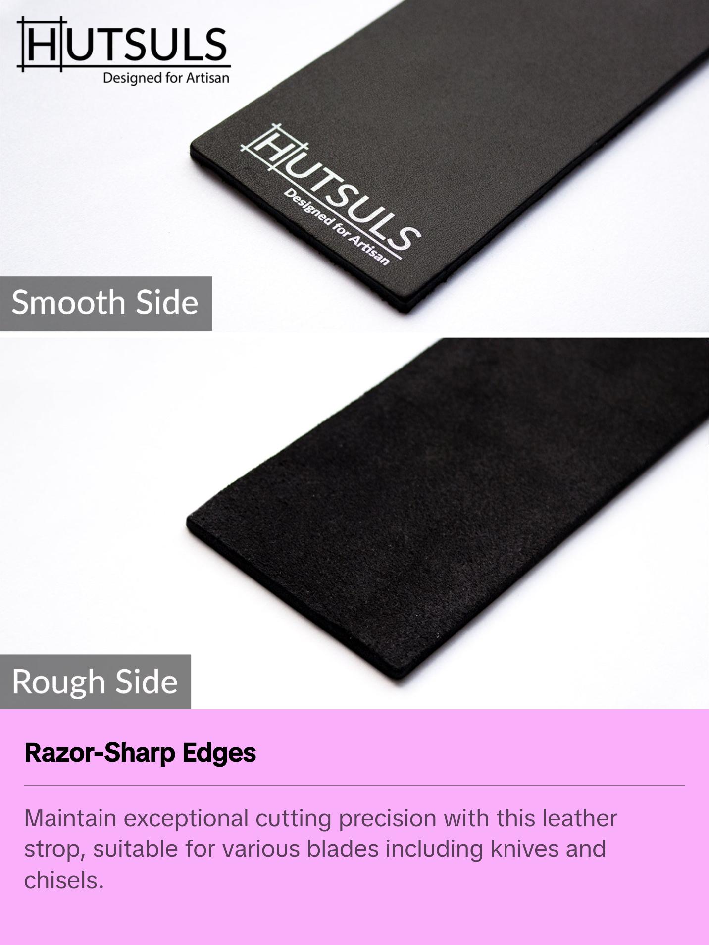 Hutsuls Black Leather Strop with Compound - Stropping Kit, Green Honing Compound & Vegetable Tanned Two Sided Leather Strop Knife Sharpener