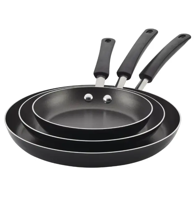 3-Piece Nonstick Frying Pan Set – 8 Inch, 9.75 Inch, 12 Inch, Black