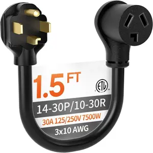 1.5 ft 3 Prong to 4 Prong Dryer Adapter, 10 AWG NEMA 14-30P to 10-30R, Heavy Duty 3 to 4 Prong Dryer Plug Adapter, 30A 250V 7500W for Old Dryer Conversion, Black STW, ETL Listed