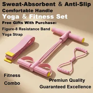 MOVANA 6 Tube Foot Pedal Resistance Band for Home Workout, Bonus Yoga Strap & Figure 8 Resistance Band Included, Portable Fitness Exercise Equipment for Yoga & Stretching, Full Body Training Elastic Workout Bands for Women & Men