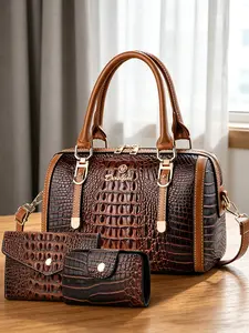 Crocodile Pattern Gradient Handbag, Adjustable Strap, Large Capacity, Elegant Messenger Bag for Office and Dates, Women's Shoulder Bag