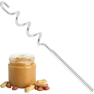 Peanut Butter Stirrer Stainless Steel,Peanut Butter Mixer Hand Crank, Peanut Butter Stirrer Tool with Lid,Peanut Butter Stirrer Drill Attachment,Peanut Butter Mixer Tool(11.81inch)
