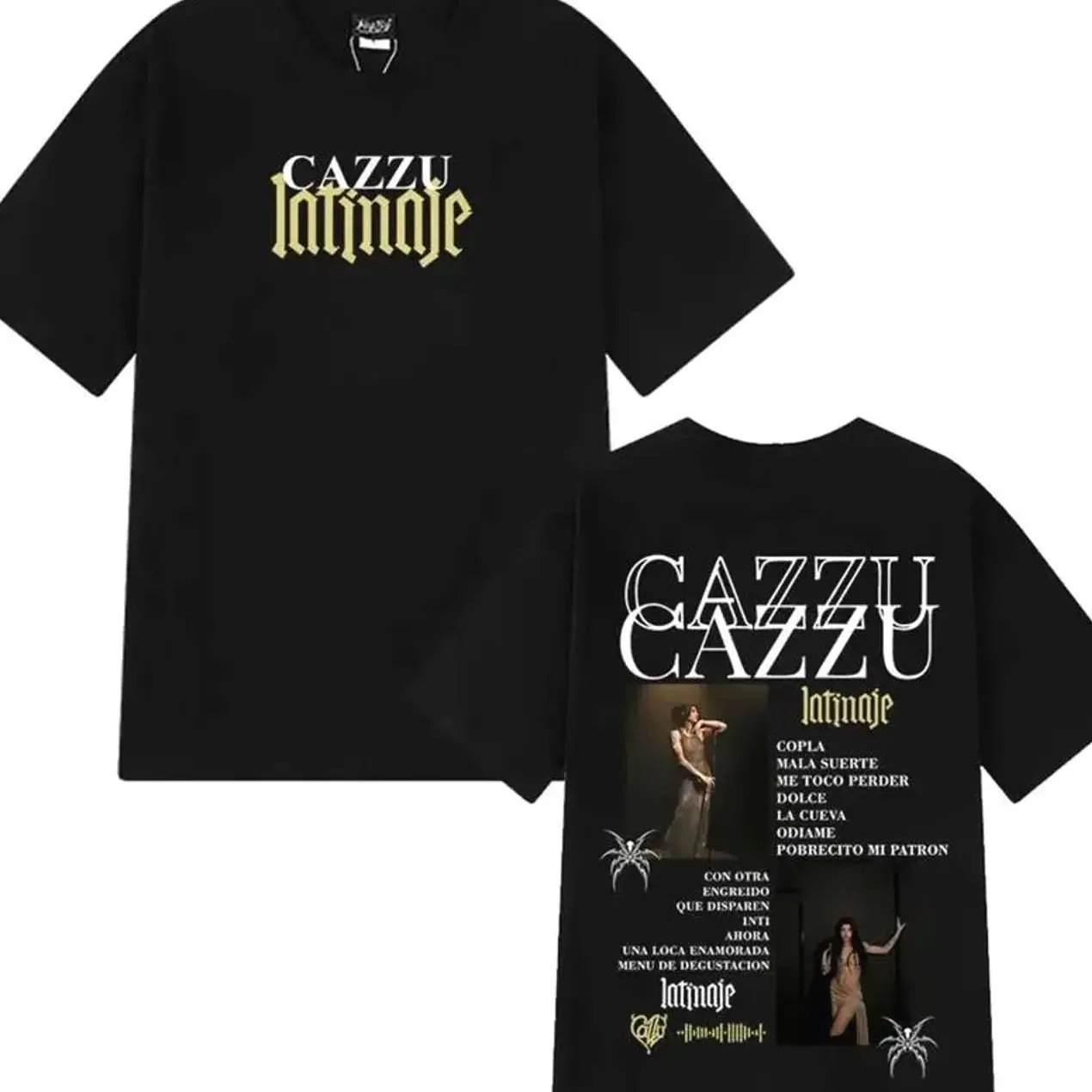 Singer Cazzu Latinaje Album Vintage Prited T Shirt Men's Women Fashion Cotton Short Sleeve T-shirt , Full Color Graphic Cazzu Tee, Full Size, Spanish Quote Shirt, Casual Streetwear Unisex Top, Vintage Mexican Streetwear Unisex Shirt M