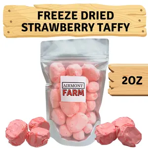 Freeze Dried Candy Strawberry Salt Water Taffy 2 oz - Cut To Bite Sized Pieces - Ships In Box - Deliciously Crunchy, Intense Flavor, Lightweight Snack