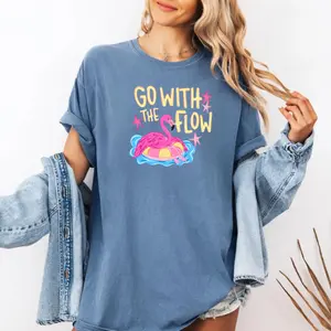 Comfort Colors Go With The Flow Flamingo Graphic T-Shirt, TShirt for Women, Funny Summer T-Shirt, Lake Life Tee, Beach Vacation, Floating Tee