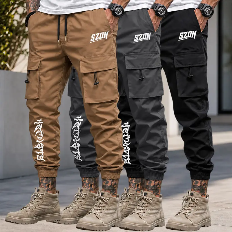 3-Pack Men’s Classic Printed Cargo Joggers Elastic Drawstring Waist Casual Long Pants for All Seasons Menswear Trouser Pocket Motocross Operator