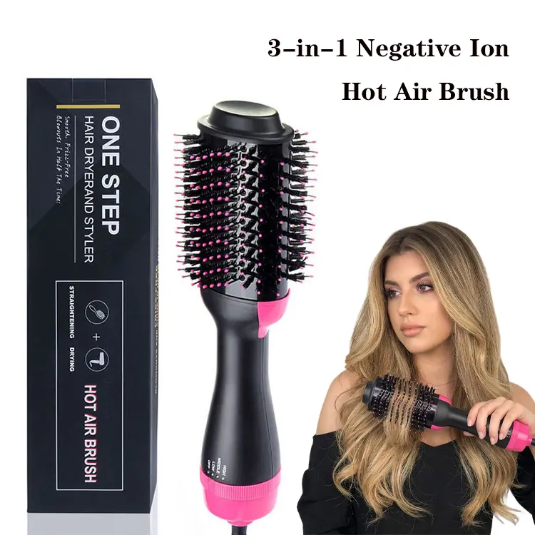 Women's 3-in-1 Negative Ion Hot Air Brush - Wet & Dry Hair Styling Tool with Auto Curler, Straightener, 3 Temperature Settings, Fast Heating for Salon-Style Volumizing Blowouts