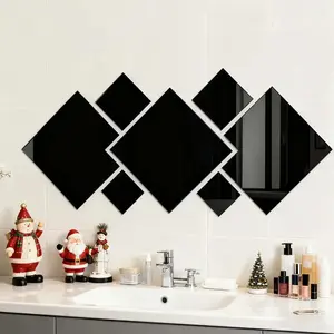 7pcs, Black diamond shaped square self-adhesive acrylic mirror Decorative Wall Sticker, with anti shatter tape and adhesive backing, can be installed without drilling holes. The high-definition mirror is suitable for bathroom, Home Decor