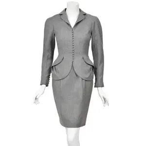 1998 John Galliano ‘Cabaret’ Collection Charcoal Gray Wool Dress & Peplum Jacket Suit
