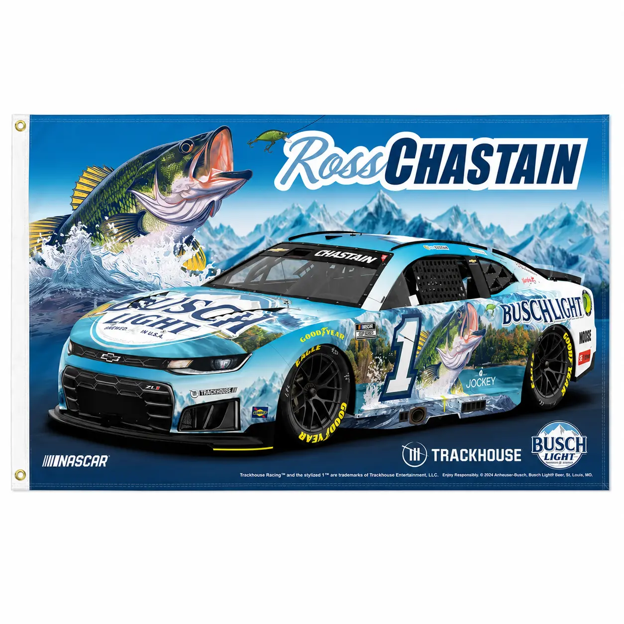 Ross Chastain Busch Light No. 1 Fishing Racing Flag 3x5 FT, NASCAR Bass Car Banner, Motorsports Garage Man Cave Wall Decor, Outdoor Race Fan Gift