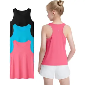 Girls Athletic Tank Tops 3 Pack UPF 50+ Racerback Sleeveless Quick Dry Sports Dance Workout Tops