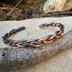 Rustic Copper Braided Cuff Bracelet • Hand‑Forged Solid Copper
