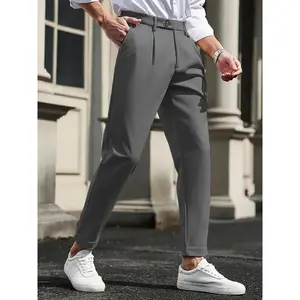 Men's Solid Color Button Fly Pants,  Casual Comfy Trousers for Work Office Business, Men's Bottoms for All Seasons, Menswear