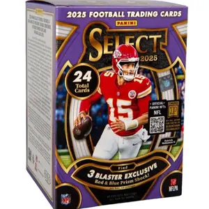(1) - Blaster Box of Select 2025 Football Trading Cards 24 Total Cards with 3 Blaster Exclusive Red & Blue Prism Shock