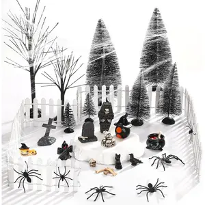 30 count Halloween Village Set, Halloween Black Trees Mini Pumpkins Black  Crows Coffin    for Town Decorations Party Table Decor