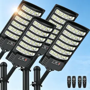 4Pack Solar Street Lights Outdoor Waterproof,6500K 320°Wide Angle Flood light, LED Solar Parking Light with Motion Sensor and Remote Control for Outdoor, Streets, Courtyards,Parking Garages