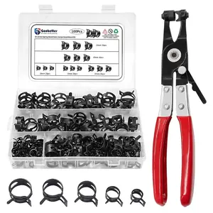 100Pcs 10-21mm Spring Hose Clamps Fuel Line Hose Clamp with Hose Clamp Pliers, 5 Sizes Low Pressure Air Clamp, Water Pipe Air Tube Silicone Vacuum Hose Clamp Fastener