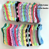 Women's Basic Ankle Socks - 10/20/40/100 Pairs Bundle, 20pairs Mix, Candy Color, Heart Bows, Striped, Dot, Soft Comfortable, Valentine's Gift, Youthful Casual Footwear,sohochic