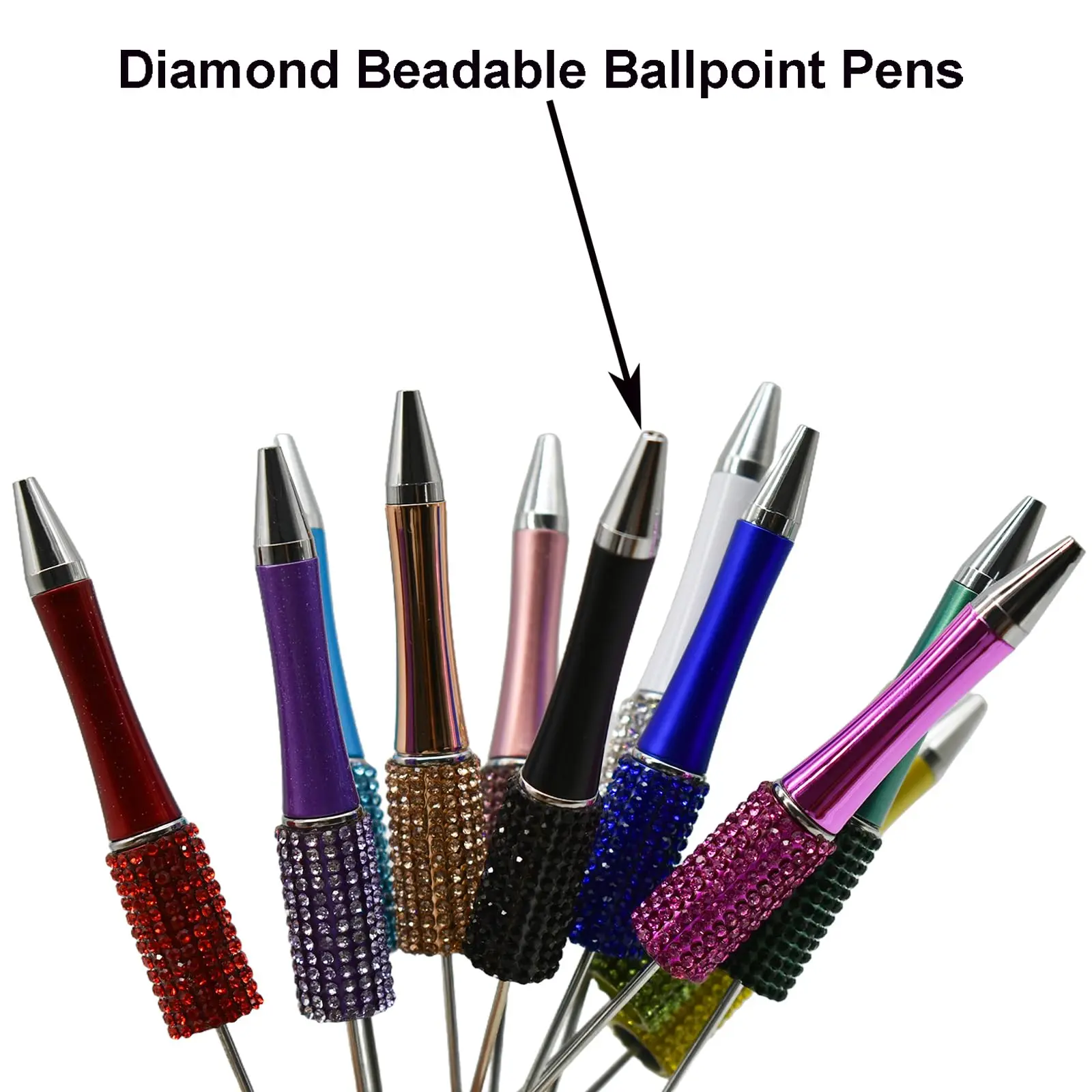 7Pcs Diamond Beadable Pens Bulk, Multicolor Rhinestone Ballpoint Pen, Plastic Black Ink, Bling Bead Pen for DIY Making Students & Teachers School Supplies, Office Item(Gradient)