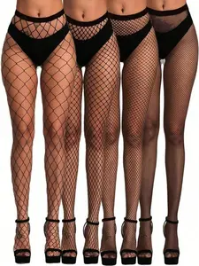 Women's Slim-Fitting All-Seasons Lace Stockings Tights, 4-Pair Set, Perfect for Everyday Wear & Stylish