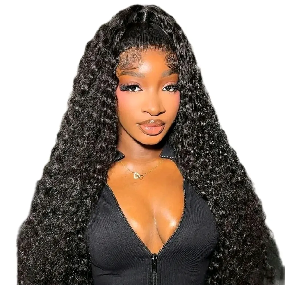 Glueless Deep Wave 13x6 Transparent Lace 200%- 250% Density Full Frontal Human Hair Wig for Natural Look Comfort and Realistic Style Curly Wig