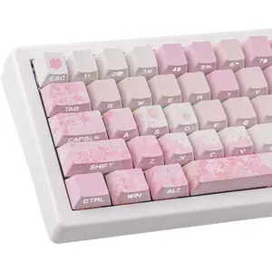 Keycaps Cherry Blossom Tie-Dye Keycap Set - Custom Side Printed PBT Pink Keycaps,131 Keys Gradient Keycaps DoubleShot Sakura Keycaps Cherry Profile Keyboard Keycaps for Mechanical Keyboards