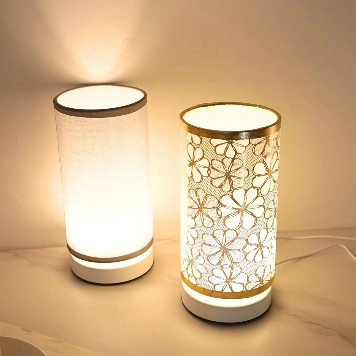 Modern Cylinder Fabric LED Desk Lamp with Switch Button, Warm Light USB Powered, Ideal for Bedroom Office Living Room Home Decor Gift, Decorative Gentle Lamp, Indoor Decorative Light, Home Decoration Lamp