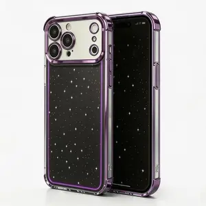 Star Glitter Shockproof Phone Case for iPhone 17/16/15/14 Plus - Y2K Purple Plating Cover with 4-Corner Anti-Drop Protection, Rugged protection case,Aesthetic Sparkle Print, Ideal Gift for Mothers & Friends