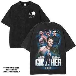 Gunther - WWE4U Edition Double Printed Oversize Lightweight Acid Washed Tee Vintage Movie TV Series Graphic Design Top Cotton WWE4U wrestling outfit premium deluxe Streetwear T-Shirt Clothes Menswear Womenswear. For fan Lovers