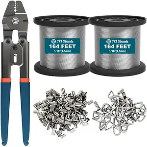 328ft Wire Rope Crimping Tool Kit with -in , 1/16" Stainless Steel Wire Rope  with 210 count  Crimping Loop Sleeve, 50 count Thimble for Railing, Decking, Picture