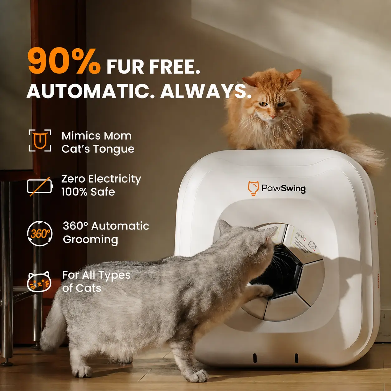Cat Self Groomer Plus for Hairball Control and Shedding Relief 360° Skin Friendly Brush Pet Hair Remover Gentle Self Cleaning Automatic Fur Collection Grooming House for Middle Large Cats