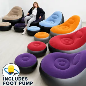 Inflatable Chair with Foot Stool, Portable Blow Up Recliner Sofa for Living Room, Bedroom, Office, Balcony, Camping and Outdoor Travel