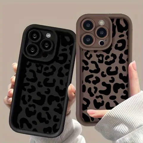 Leopard Print Silicone TPU Cellphone Case Casing Cover for iPhone Series (17 Pro Max,16 Plus,15 Plus,15,14,13,12,11,Air) Handheld Devices - 1.2mm Shockproof Protector, Full Camera Protection, Slim Non-Slip Profile, Anti-Yellowing Durable Accessory