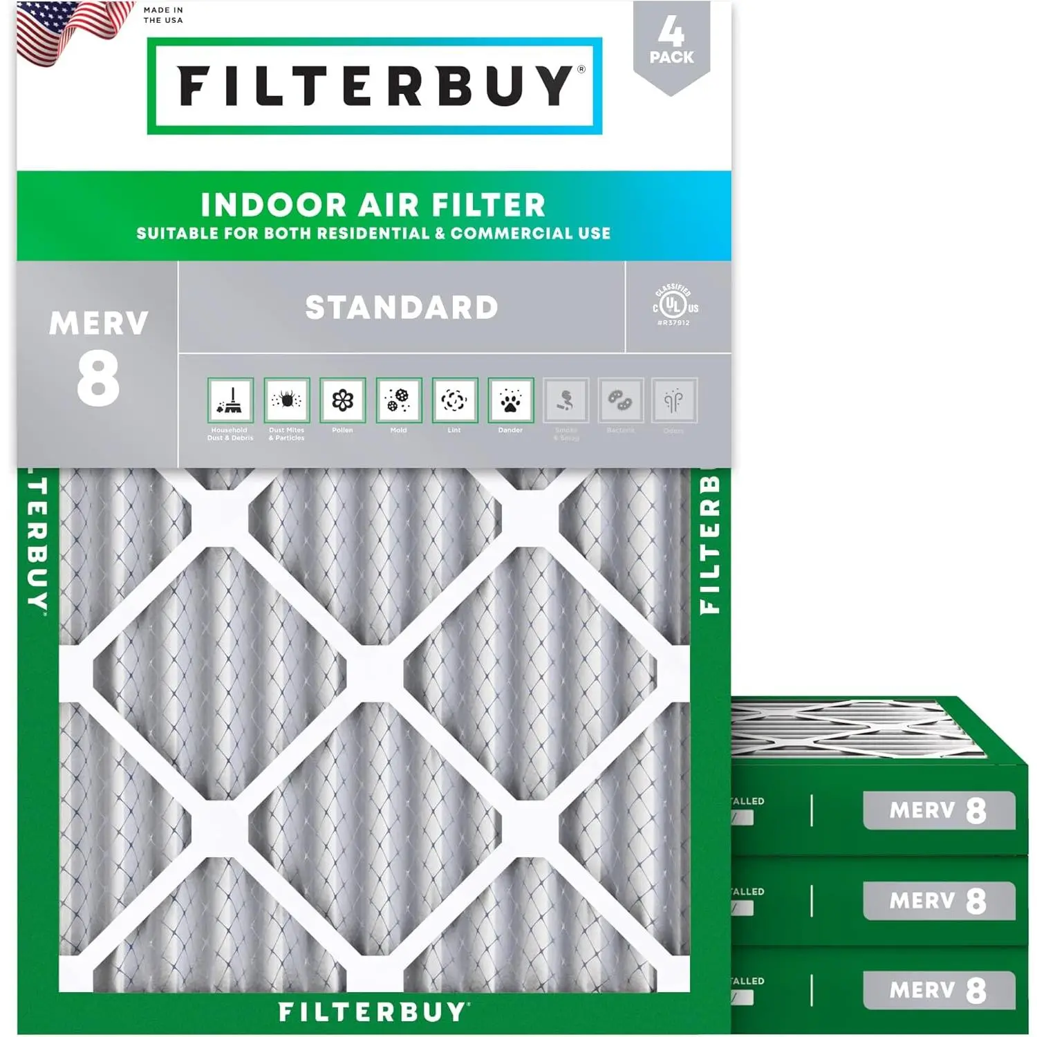 Filterbuy 16x22.25x2 HVAC AC Furnace Air Filter (4-Pack) - Pleated MERV 8 Dust Defense, Commercial Use, Polypropylene Synthetic Polypro, Electrostatic Charge, Actual Size 16.00x22.25x2.00 In