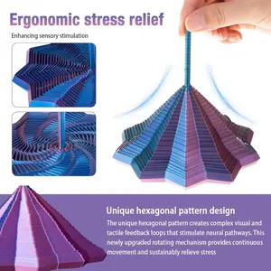 3D Printed Expanded Sensory Fidget Star with Handles Colorful Fractal Hexagon Whirling Spiral for Stress Relief & Engaging Visual Appeal relax toy finger  fun Soft Squishy Silicone