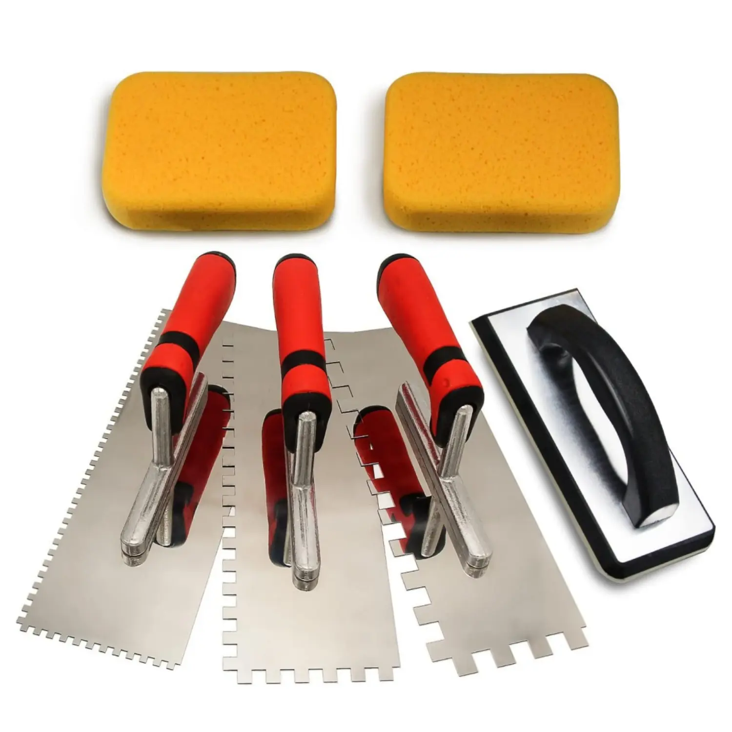 6Pcs Square Notched Tile Trowel Set,Stainless Steel Tile Tools (Notch Size: 5/32" & 5/16" & 1/2"),Includes Rubber Grout Float,Grout Sponge ,Idea for Tiling Installation Grouting - Home Improvement.