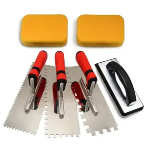 6Pcs Square Notched Tile Trowel Set,Stainless Steel Tile Tools (Notch Size: 5/32" & 5/16" & 1/2"),Includes Rubber Grout Float,Grout Sponge ,Idea for Tiling Installation Grouting - Home Improvement.