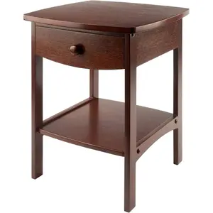 22 x 18 x 18-Inch Wood Curved End Table/Night Stand with One Drawer, Brown